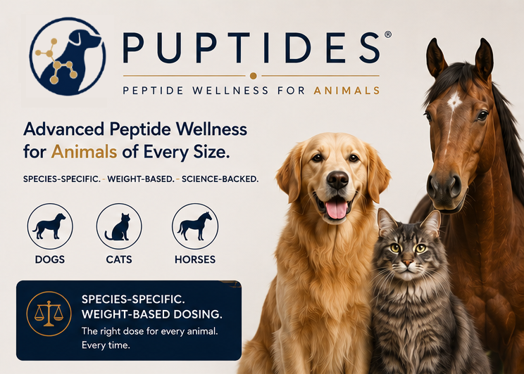 Puptides animal brand image showing dog, cat, and horse